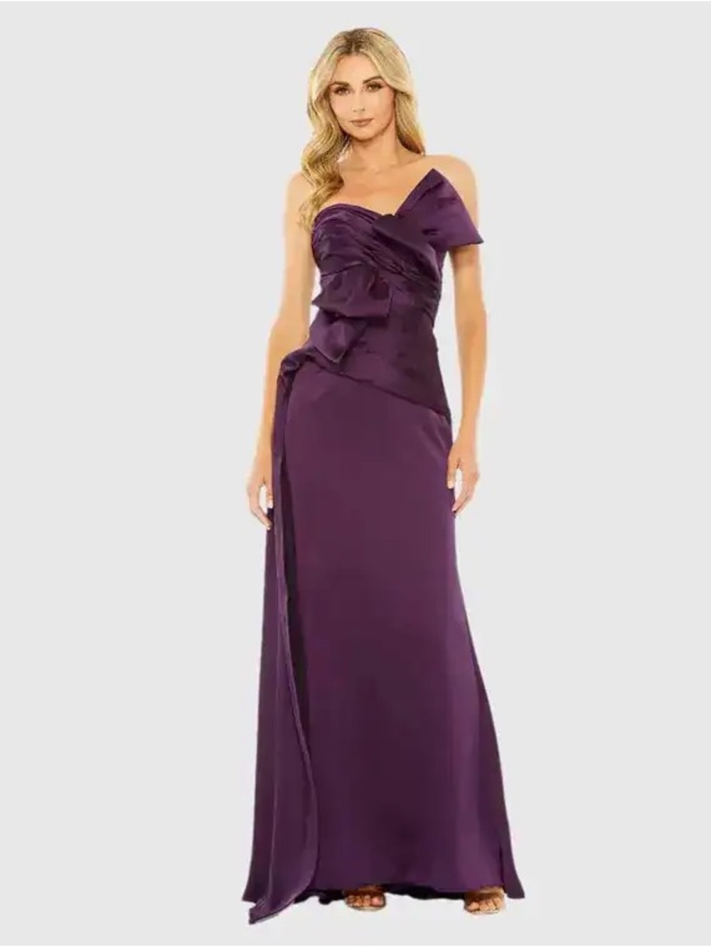 Mac Duggal Strapless Bow Detailed Dark Purple Satin Evening Gown - 6